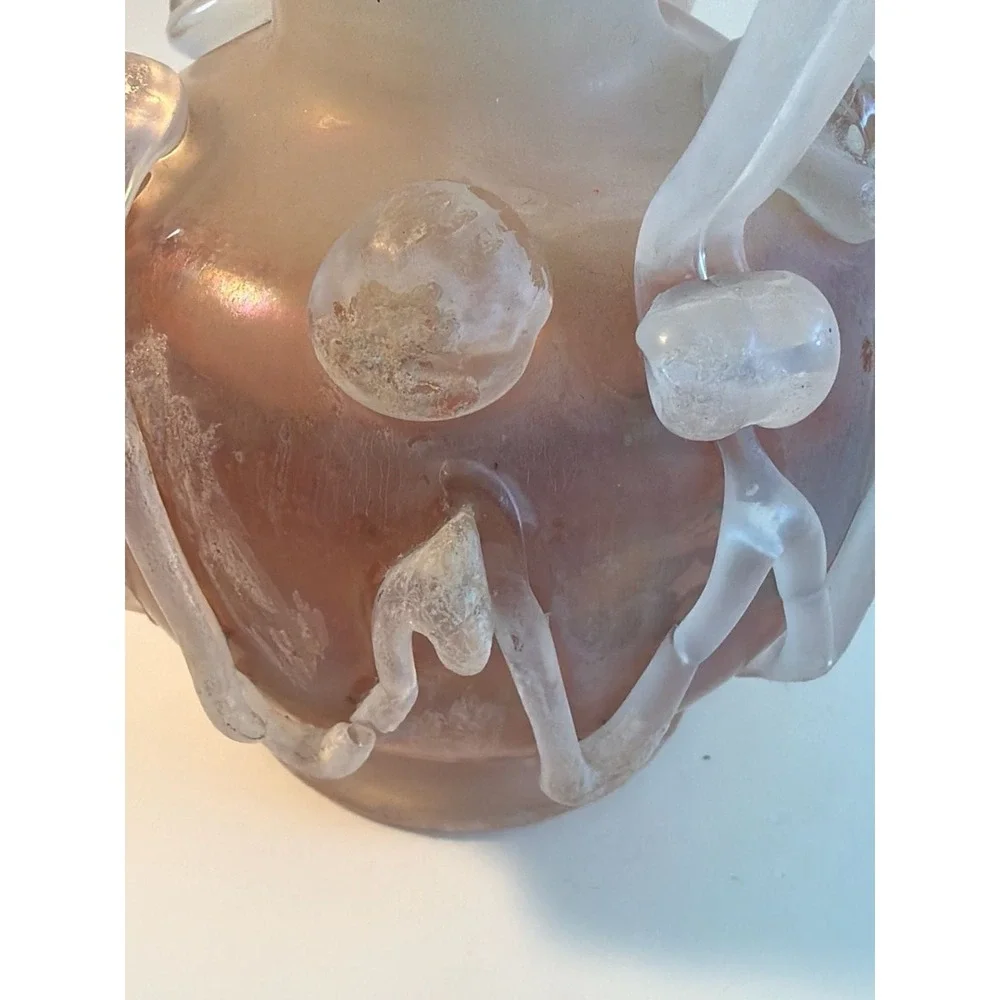 Vintage Murano Scavo Iridescent Art Glass Vase w/Crimp Handles‎ 5